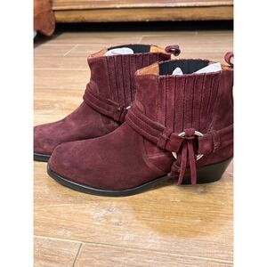 Diesel Burgundy Suede Harness Ankle Boots Western Style Wine Red Size  9.5 (40)